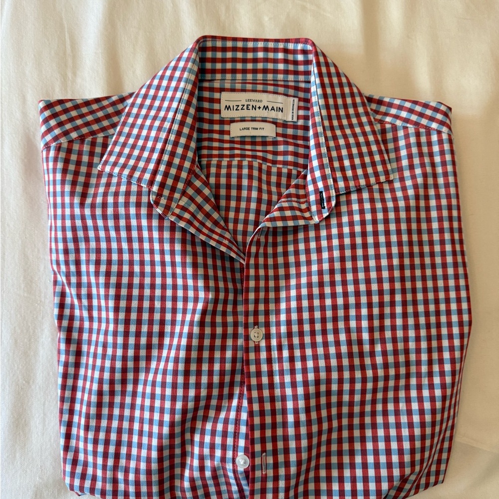 Mizzen+Main Red and Blue Gingham Button-Down Shirt